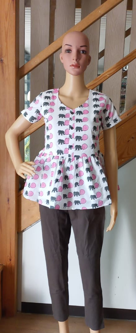 White Animal Print Peplum Short Top