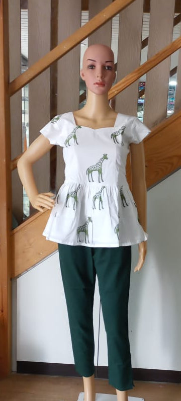 White Animal Print Peplum Short Top
