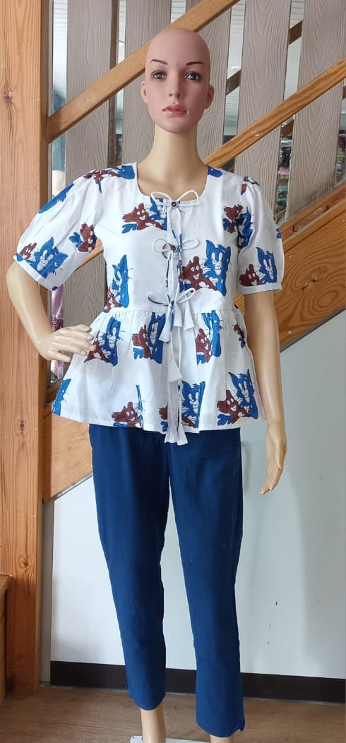 White Animal Print Peplum Short Top