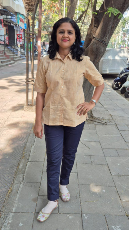 Light Orange Linen Cotton Sleeveless Shirt