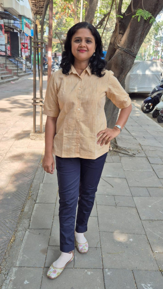 Light Orange Linen Cotton Sleeveless Shirt