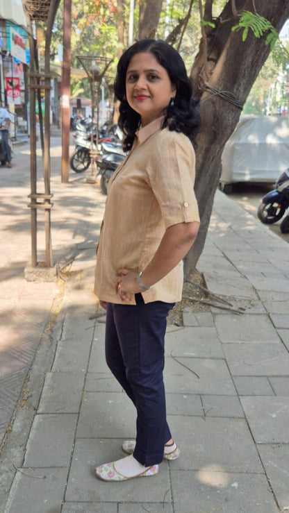 Light Orange Linen Cotton Sleeveless Shirt