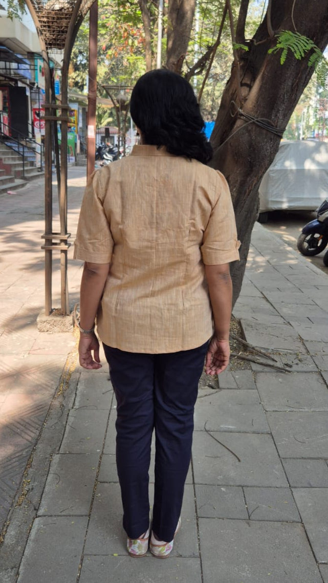Light Orange Linen Cotton Sleeveless Shirt