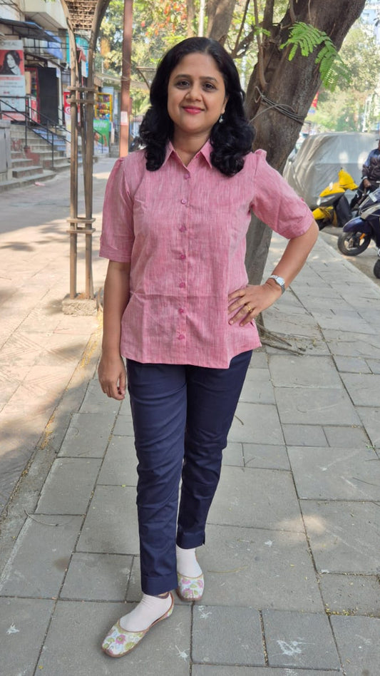 Pink Linen Cotton Sleeveless Shirt