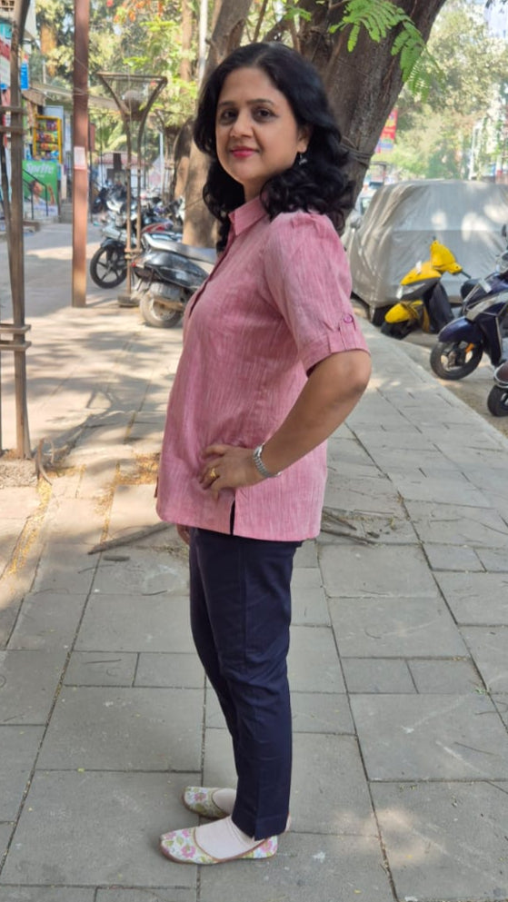 Pink Linen Cotton Sleeveless Shirt