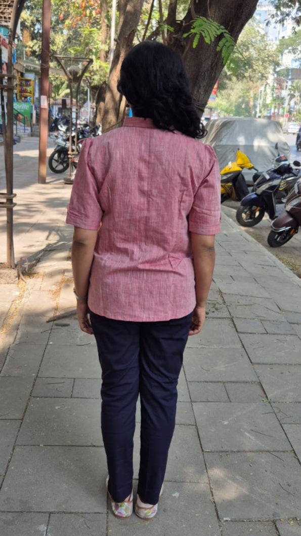 Pink Linen Cotton Sleeveless Shirt