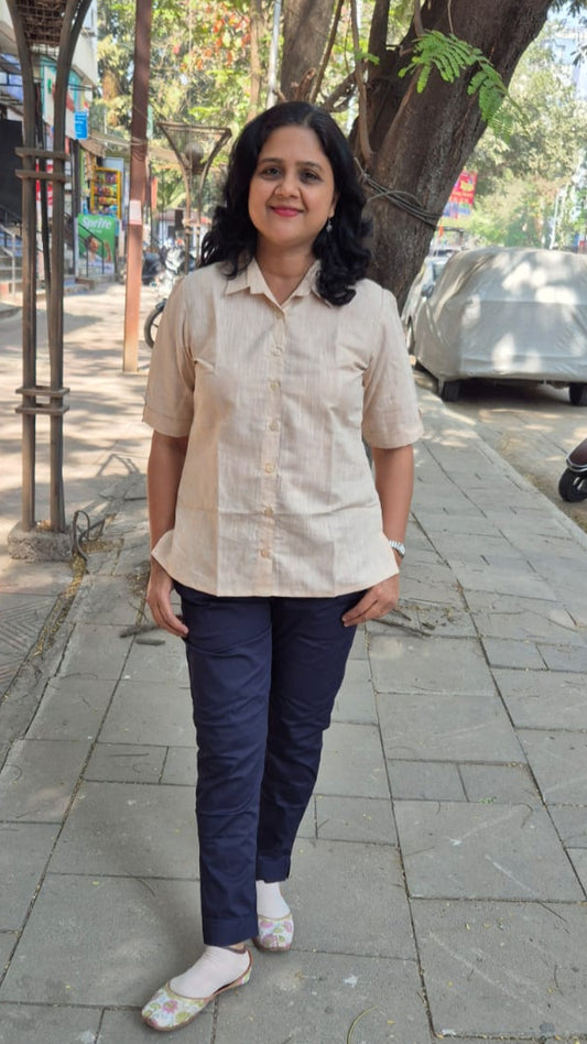 Light Brown Linen Cotton Sleeveless Shirt