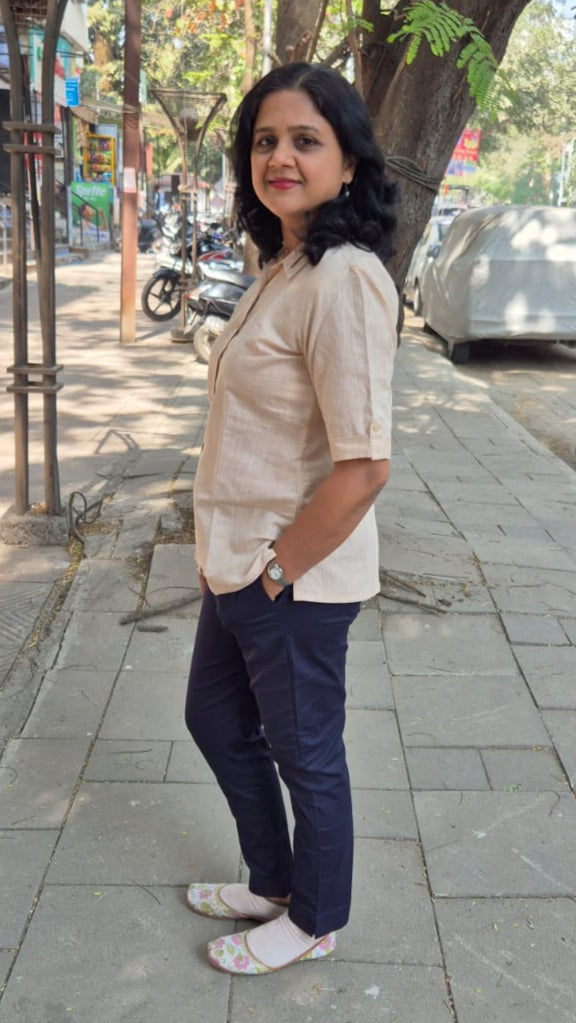 Light Brown Linen Cotton Sleeveless Shirt