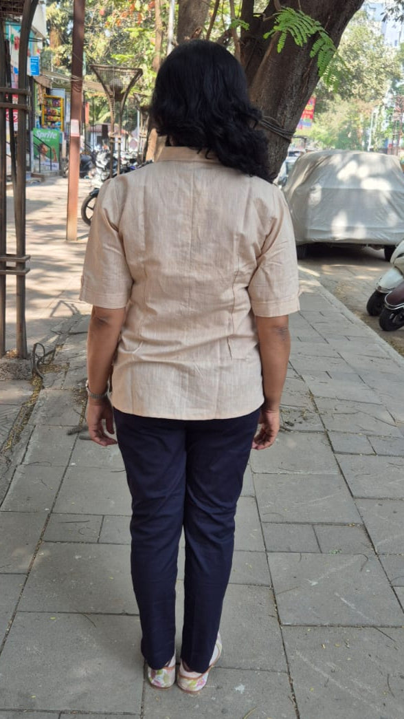 Light Brown Linen Cotton Sleeveless Shirt
