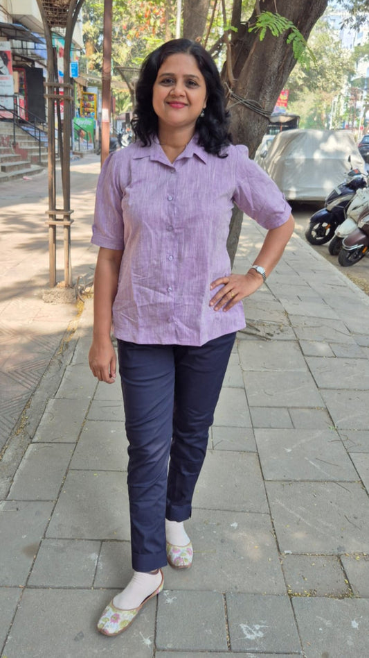 Purple Linen Cotton Sleeveless Shirt