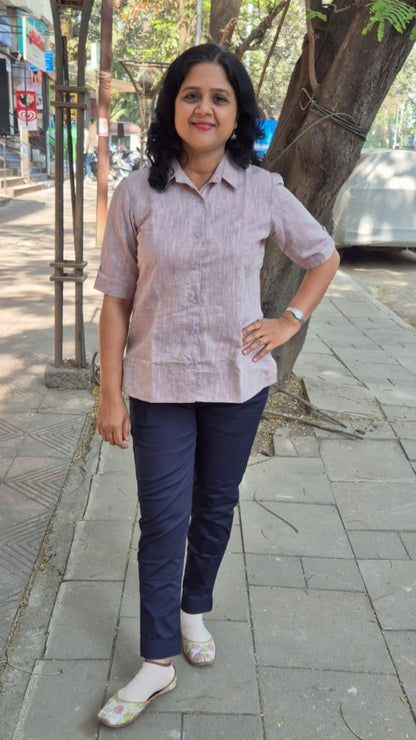 Onion Pink Linen Cotton Sleeveless Shirt