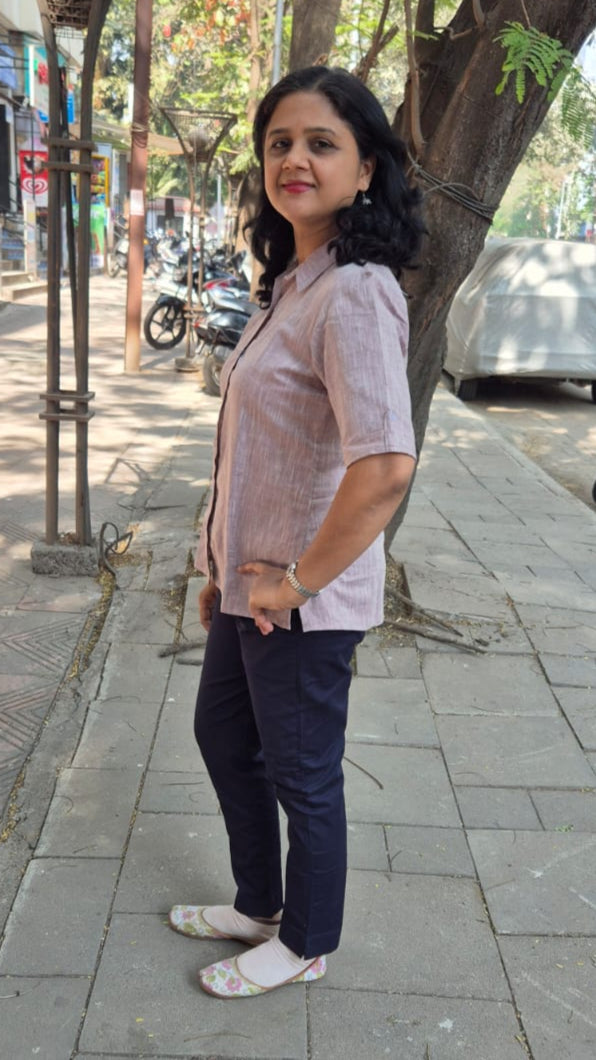 Onion Pink Linen Cotton Sleeveless Shirt