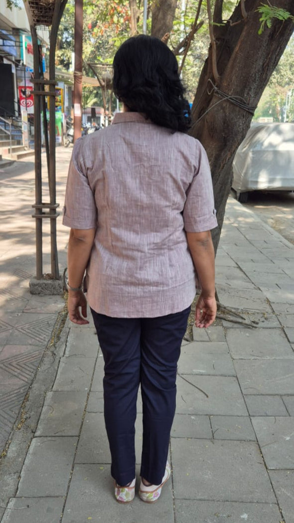 Onion Pink Linen Cotton Sleeveless Shirt
