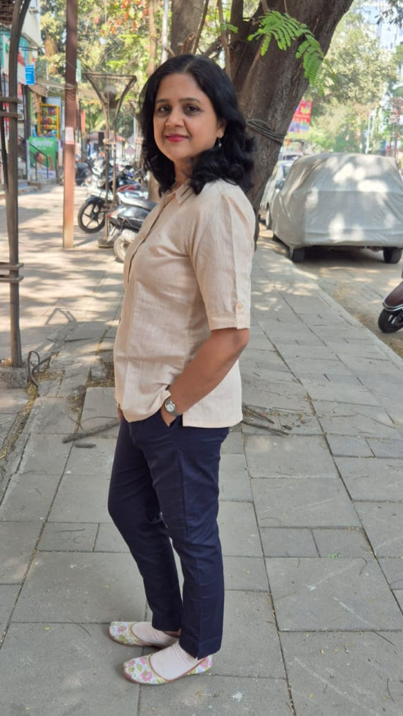 Melon Orange Linen Cotton Sleeveless Shirt
