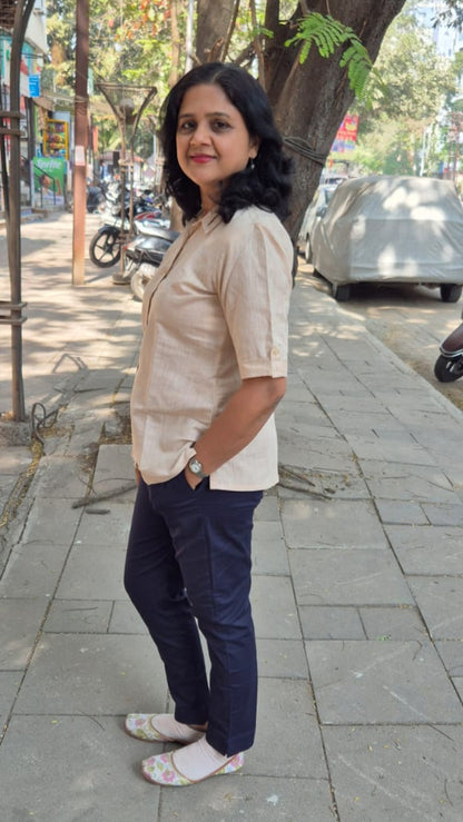 Melon Orange Linen Cotton Sleeveless Shirt