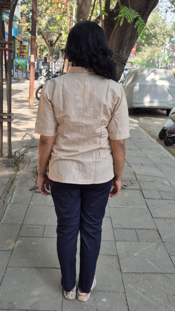 Melon Orange Linen Cotton Sleeveless Shirt
