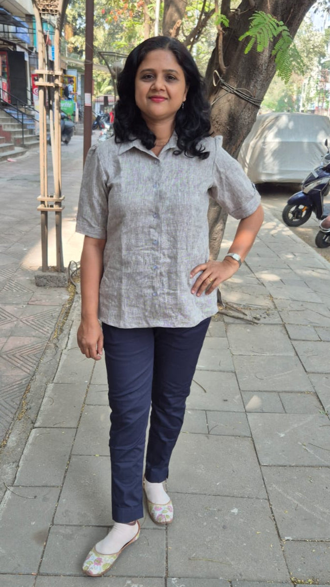 Gray Linen Cotton Sleeveless Shirt