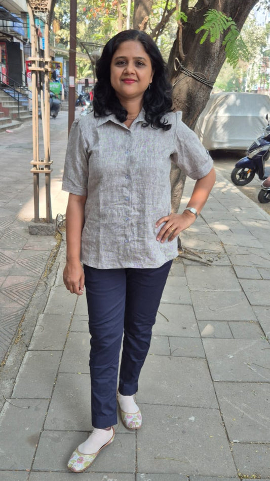 Gray Linen Cotton Sleeveless Shirt
