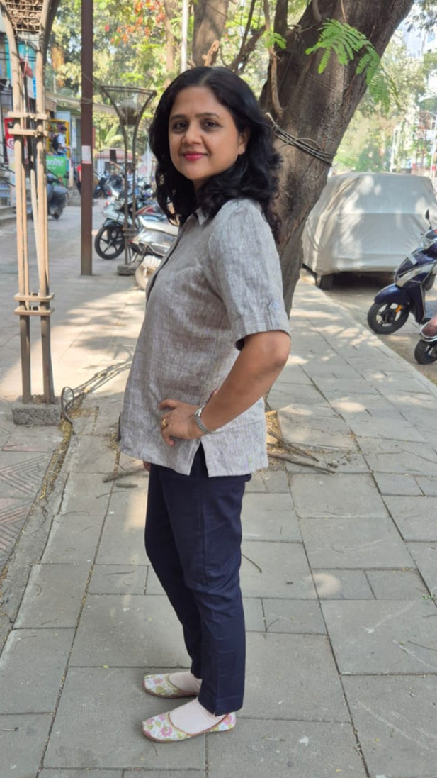 Gray Linen Cotton Sleeveless Shirt