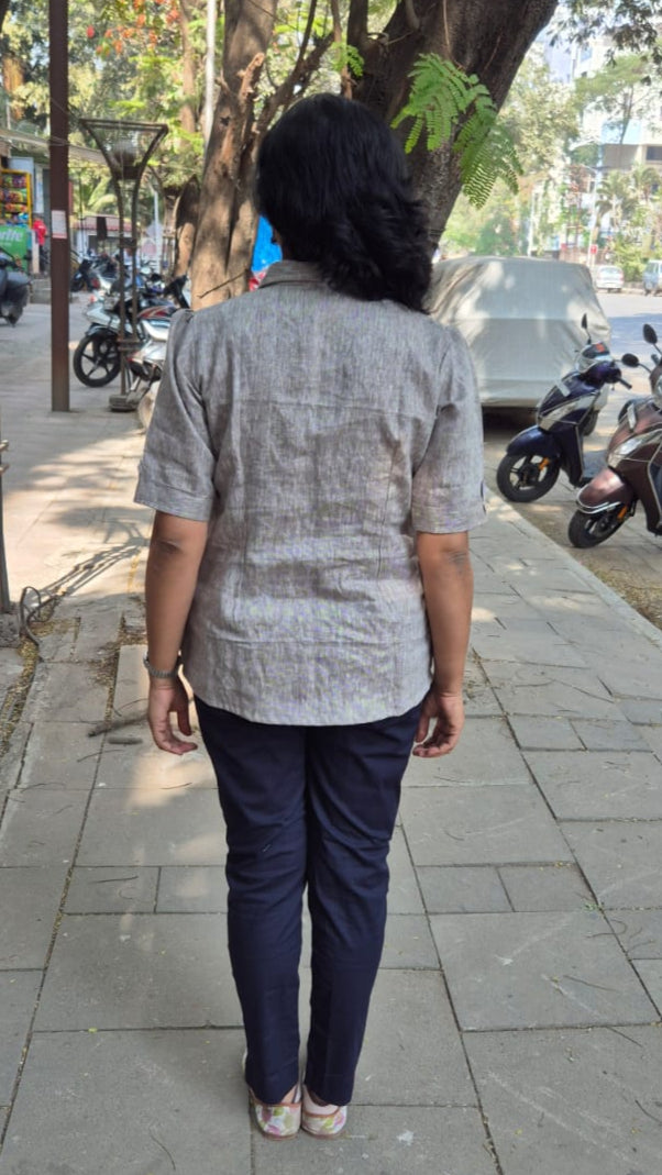 Gray Linen Cotton Sleeveless Shirt