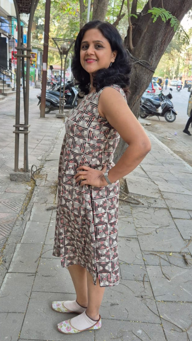 Clay Hand block Dabu Sleeveless One Piece
