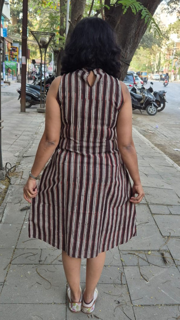Brown Hand block Dabu Sleeveless One Piece