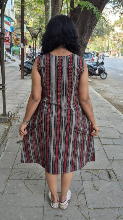 Maroon Hand block Dabu Sleeveless One Piece