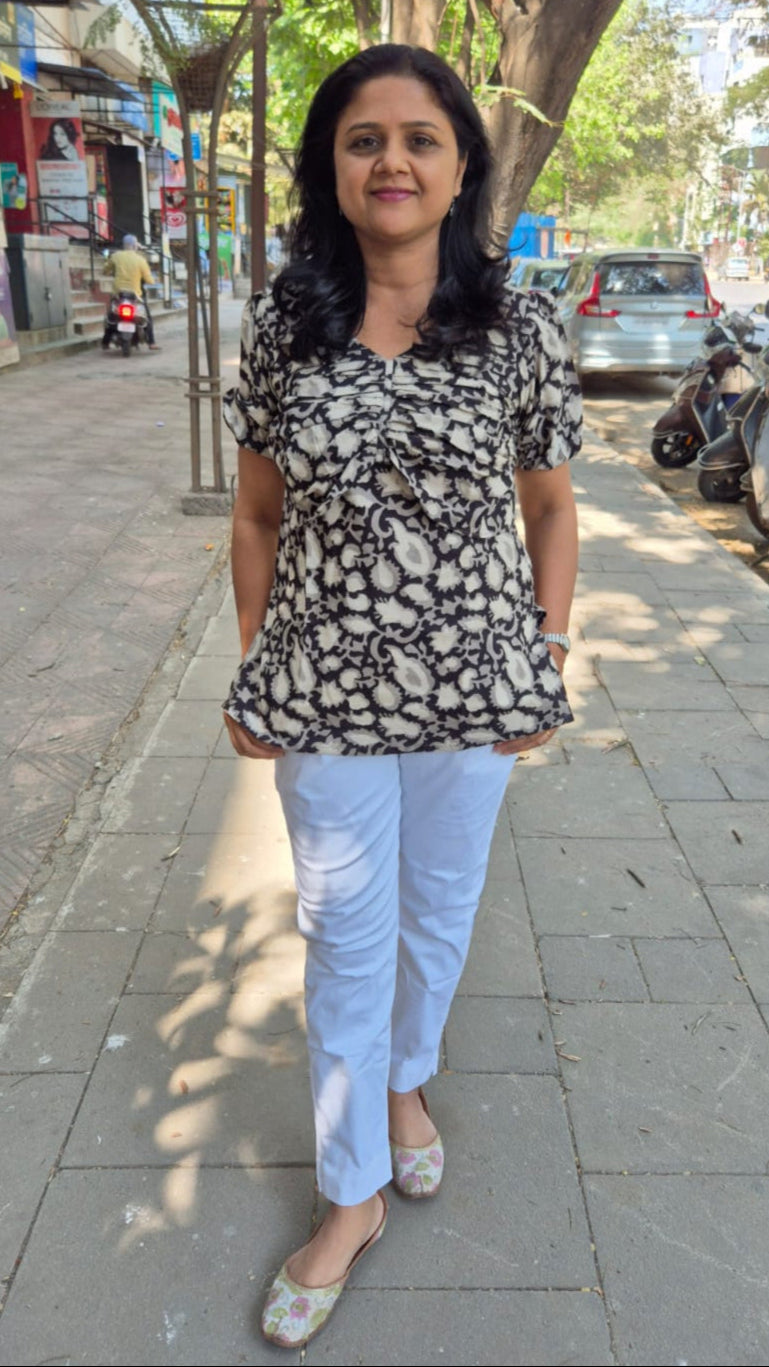 Black Dabu Hand Block Printed Short Top