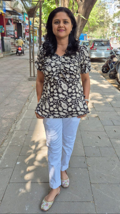 Black Dabu Hand Block Printed Short Top