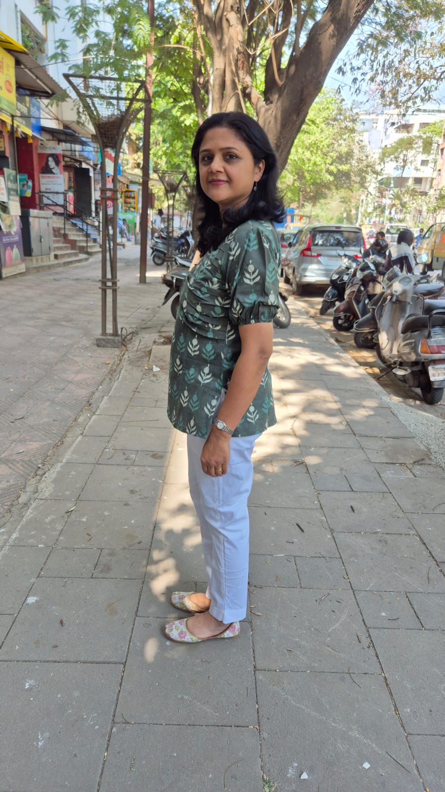 Green Grey Dabu Hand Block Printed Short Top