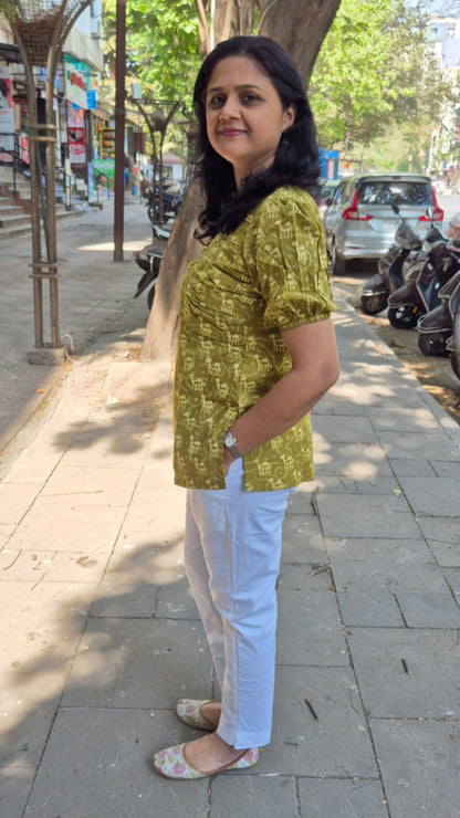 Mehendi Green Dabu Hand Block Printed Short Top