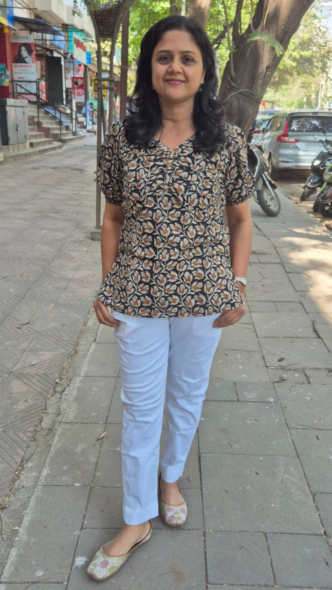 Black Dabu Hand Block Printed Short Top