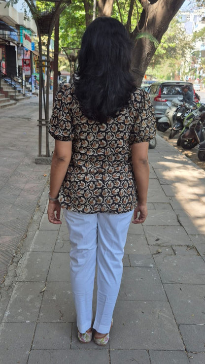 Black Dabu Hand Block Printed Short Top