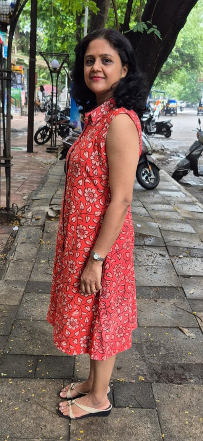 Rust Orange Premium Slub Cotton Knee Length One Piece