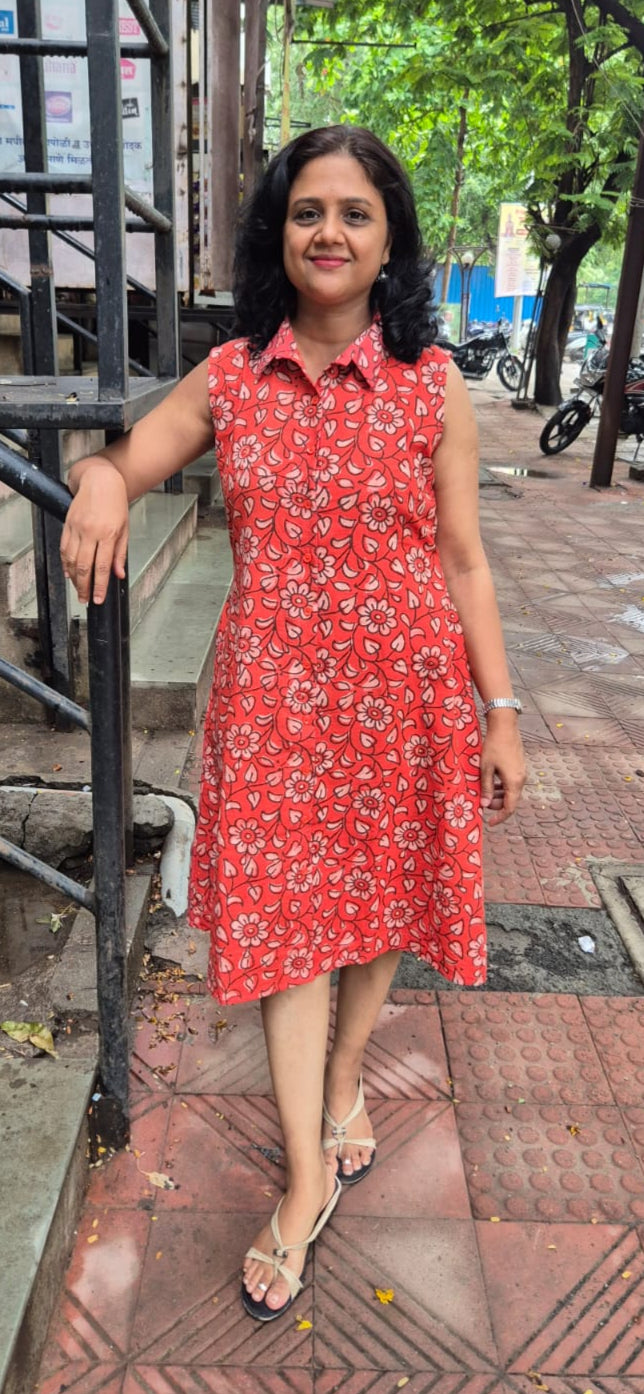 Rust Orange Premium Slub Cotton Knee Length One Piece