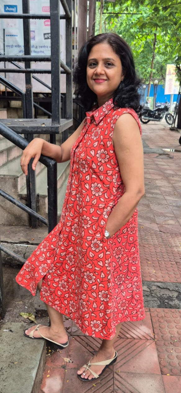 Rust Orange Premium Slub Cotton Knee Length One Piece