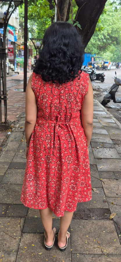 Rust Orange Premium Slub Cotton Knee Length One Piece