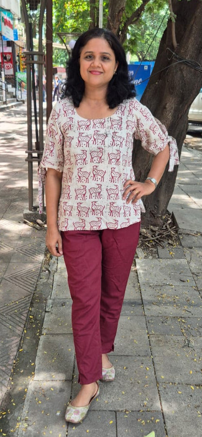 Maroon Cotton Cracks Dabu Short Top