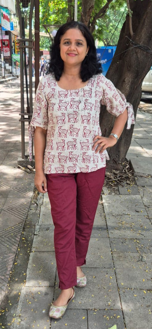 Maroon Cotton Cracks Dabu Short Top