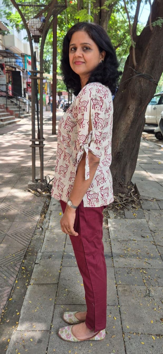 Maroon Cotton Cracks Dabu Short Top