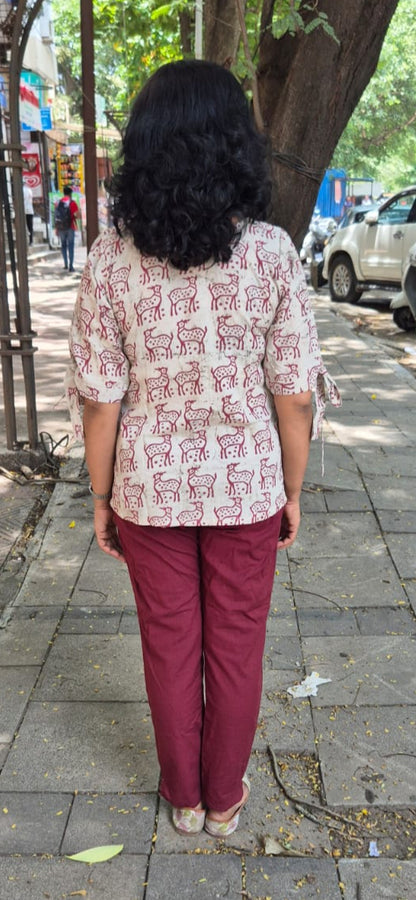 Maroon Cotton Cracks Dabu Short Top