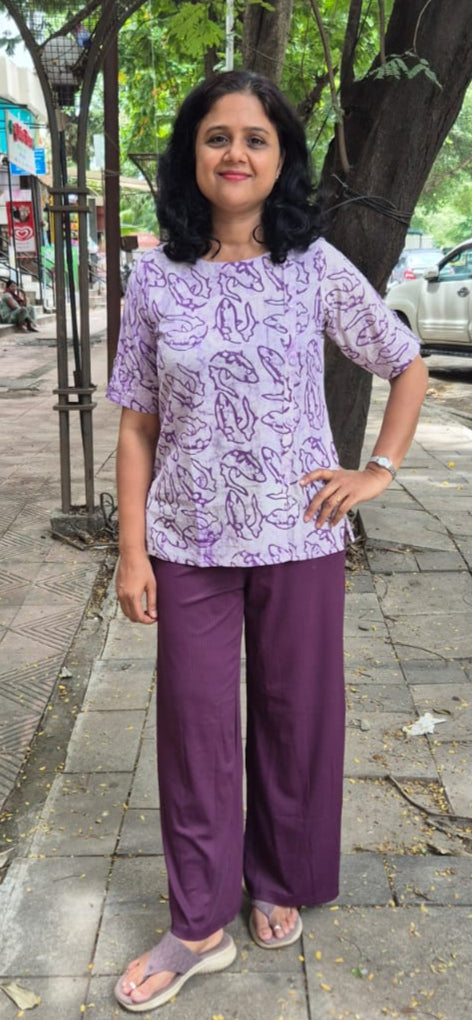 Purple Cotton Cracks Dabu Short Top