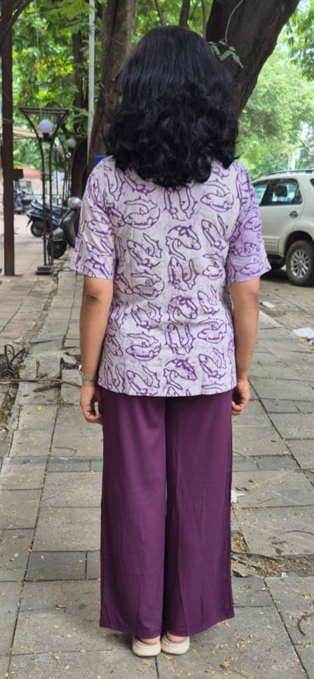 Purple Cotton Cracks Dabu Short Top