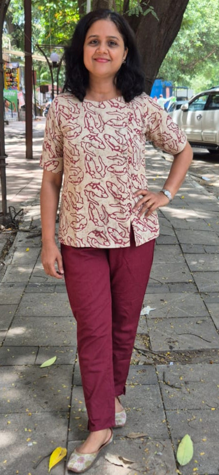 Maroon Cotton Cracks Dabu Short Top