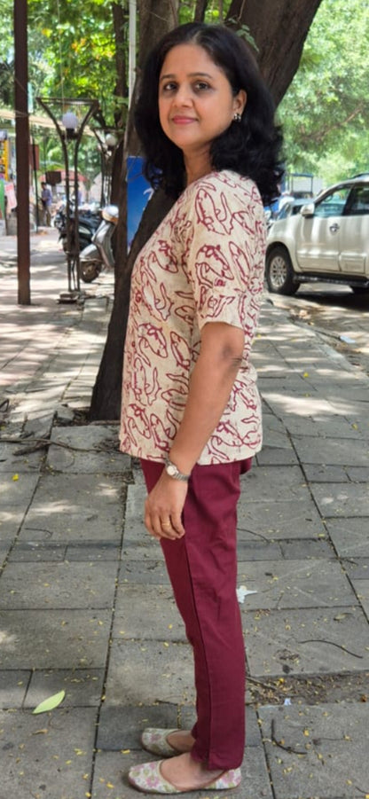 Maroon Cotton Cracks Dabu Short Top