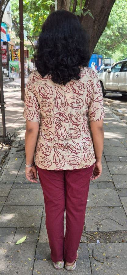 Maroon Cotton Cracks Dabu Short Top