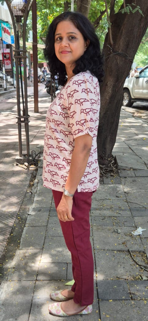 Maroon Cotton Cracks Dabu Short Top