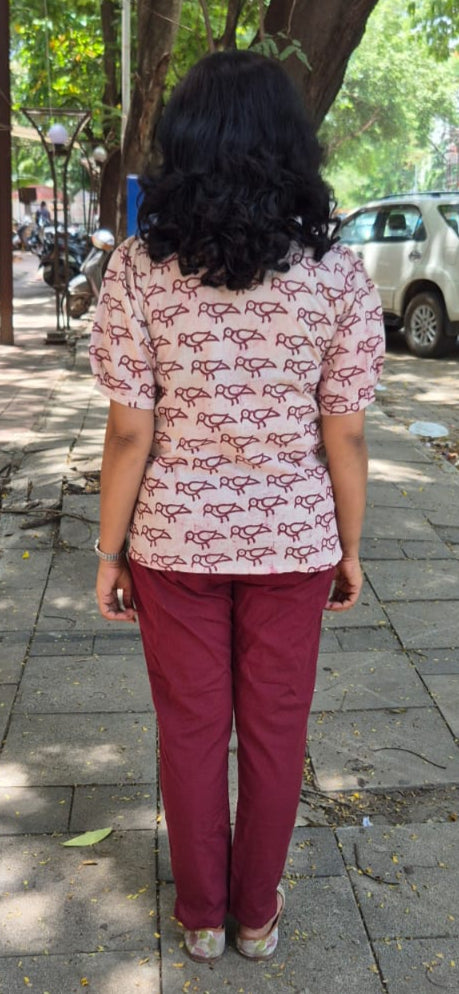 Maroon Cotton Cracks Dabu Short Top