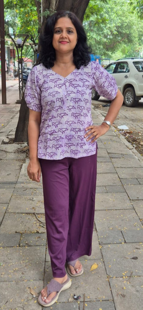 Purple Cotton Cracks Dabu Short Top