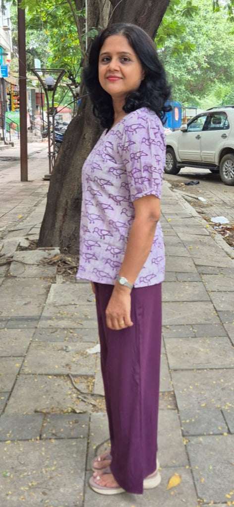 Purple Cotton Cracks Dabu Short Top